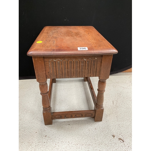 396 - DARK OAK STRETCHERED PRIORY LAMP TABLE WITH SINGLE DRAWER H17