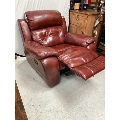 399 - LEATHER MANUAL RECLINING ARMCHAIR - A/F