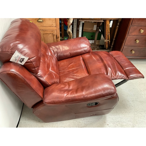 399 - LEATHER MANUAL RECLINING ARMCHAIR - A/F