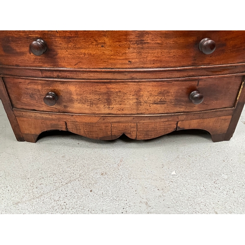 404 - GEORGIAN MAHOGANY BOW FRONTED IMITATION CHEST OF DRAWERS CONVERTED TO A DRINKS CABINET H29