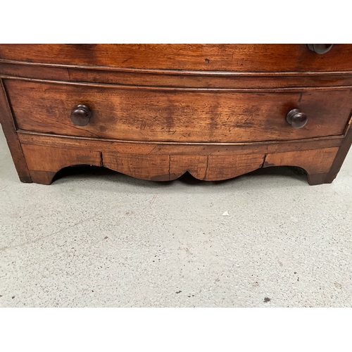 404 - GEORGIAN MAHOGANY BOW FRONTED IMITATION CHEST OF DRAWERS CONVERTED TO A DRINKS CABINET H29