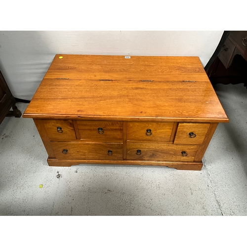 409 - VINTAGE PANELLED OAK COFFE TABLE WITH STORAGE H19