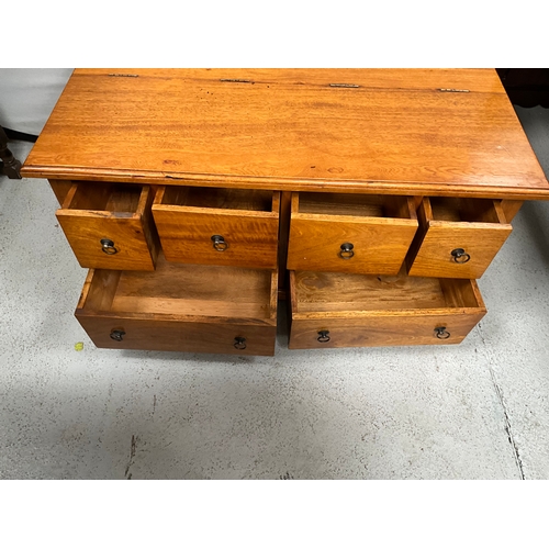 409 - VINTAGE PANELLED OAK COFFE TABLE WITH STORAGE H19