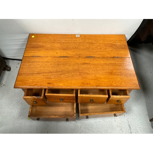 409 - VINTAGE PANELLED OAK COFFE TABLE WITH STORAGE H19