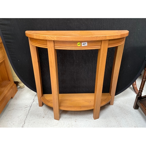 421 - MODERN OAK HALF MOON HALL TABLE H32