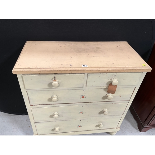 424 - VICTORIAN PAINTED 2 OVER 3 PINE CHEST H41