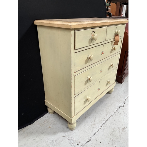 424 - VICTORIAN PAINTED 2 OVER 3 PINE CHEST H41