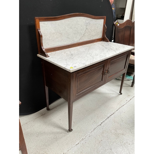 429 - EDWARDIAN MAHOGANY INLAID MARBLE TOPPED WASHSTAND H44