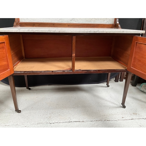 429 - EDWARDIAN MAHOGANY INLAID MARBLE TOPPED WASHSTAND H44