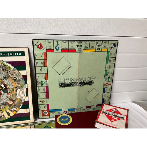 441 - BOX OF VINTAGE GAMES TO INCLUDE MONOPOLY DOMINOES(9'S) SCRABBLE ETC