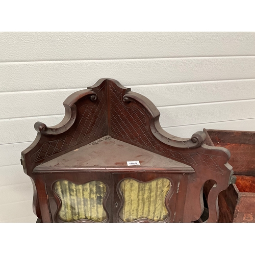 448 - VICTORIAN BAMBOO TABLE, MAHOGANY TABLE CORNER CABINET AND 3 VINTAGE ADVERTISING CRATES - A/F