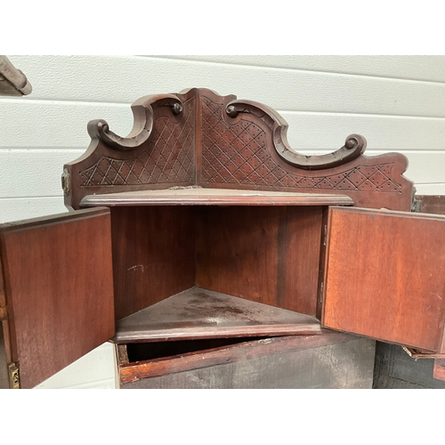 448 - VICTORIAN BAMBOO TABLE, MAHOGANY TABLE CORNER CABINET AND 3 VINTAGE ADVERTISING CRATES - A/F