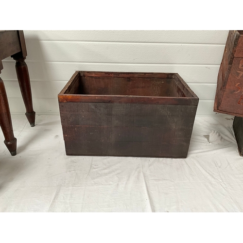 448 - VICTORIAN BAMBOO TABLE, MAHOGANY TABLE CORNER CABINET AND 3 VINTAGE ADVERTISING CRATES - A/F