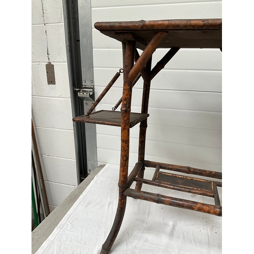 448 - VICTORIAN BAMBOO TABLE, MAHOGANY TABLE CORNER CABINET AND 3 VINTAGE ADVERTISING CRATES - A/F