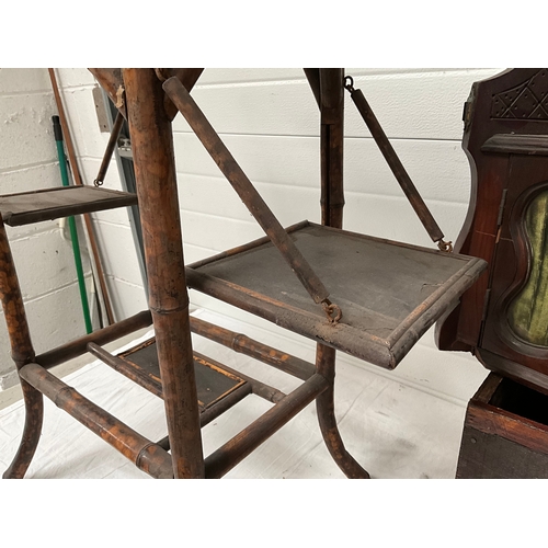 448 - VICTORIAN BAMBOO TABLE, MAHOGANY TABLE CORNER CABINET AND 3 VINTAGE ADVERTISING CRATES - A/F