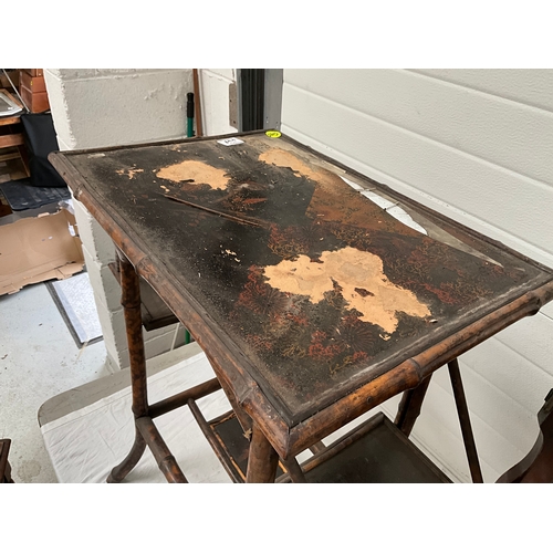 448 - VICTORIAN BAMBOO TABLE, MAHOGANY TABLE CORNER CABINET AND 3 VINTAGE ADVERTISING CRATES - A/F