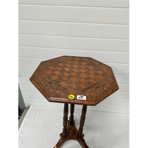 451 - VICTORIAN WALNUT INLAID MARQUETRY TOP GAMES TABLE H29