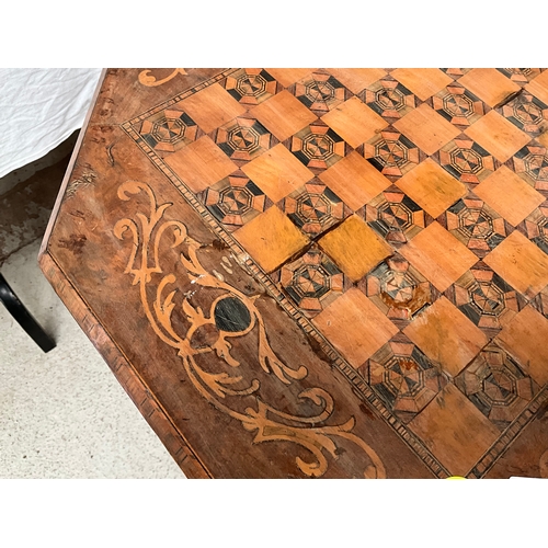 451 - VICTORIAN WALNUT INLAID MARQUETRY TOP GAMES TABLE H29