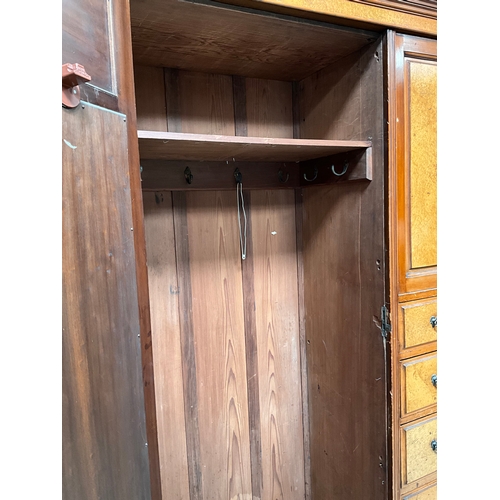 454 - EDWARDIAN MAHOGANY COMPACTUM WARDROBE WITH 2 DOORS OVER 5 DRAWERS FLANKED BY MIRROR DOOR ALL HANGING... 