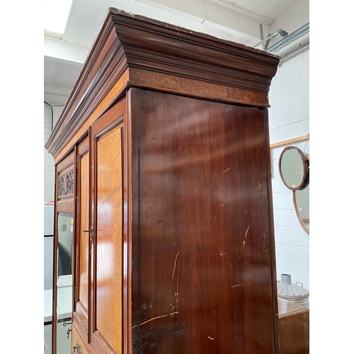 454 - EDWARDIAN MAHOGANY COMPACTUM WARDROBE WITH 2 DOORS OVER 5 DRAWERS FLANKED BY MIRROR DOOR ALL HANGING... 