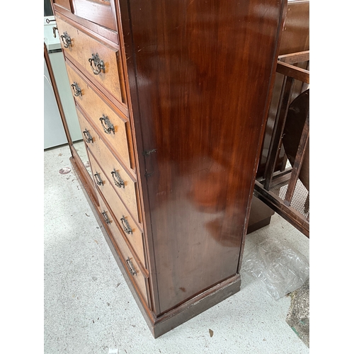 454 - EDWARDIAN MAHOGANY COMPACTUM WARDROBE WITH 2 DOORS OVER 5 DRAWERS FLANKED BY MIRROR DOOR ALL HANGING... 