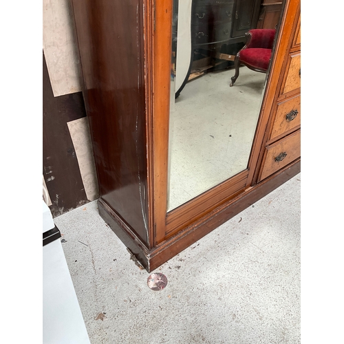 454 - EDWARDIAN MAHOGANY COMPACTUM WARDROBE WITH 2 DOORS OVER 5 DRAWERS FLANKED BY MIRROR DOOR ALL HANGING... 