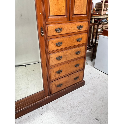 454 - EDWARDIAN MAHOGANY COMPACTUM WARDROBE WITH 2 DOORS OVER 5 DRAWERS FLANKED BY MIRROR DOOR ALL HANGING... 