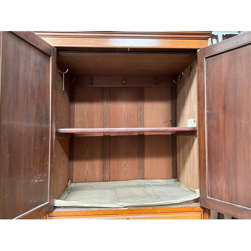 454 - EDWARDIAN MAHOGANY COMPACTUM WARDROBE WITH 2 DOORS OVER 5 DRAWERS FLANKED BY MIRROR DOOR ALL HANGING... 