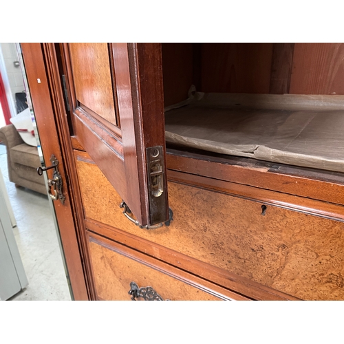 454 - EDWARDIAN MAHOGANY COMPACTUM WARDROBE WITH 2 DOORS OVER 5 DRAWERS FLANKED BY MIRROR DOOR ALL HANGING... 