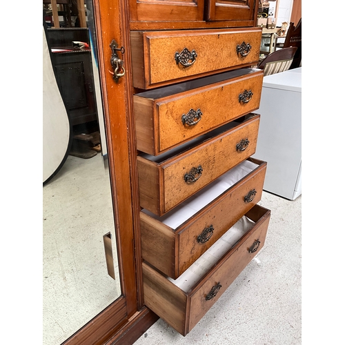 454 - EDWARDIAN MAHOGANY COMPACTUM WARDROBE WITH 2 DOORS OVER 5 DRAWERS FLANKED BY MIRROR DOOR ALL HANGING... 