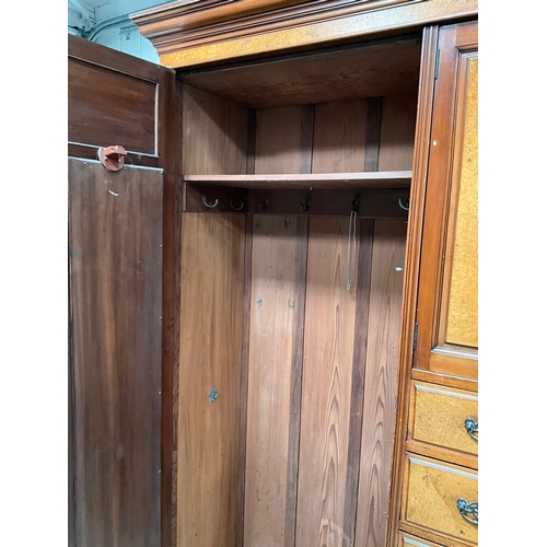 454 - EDWARDIAN MAHOGANY COMPACTUM WARDROBE WITH 2 DOORS OVER 5 DRAWERS FLANKED BY MIRROR DOOR ALL HANGING... 