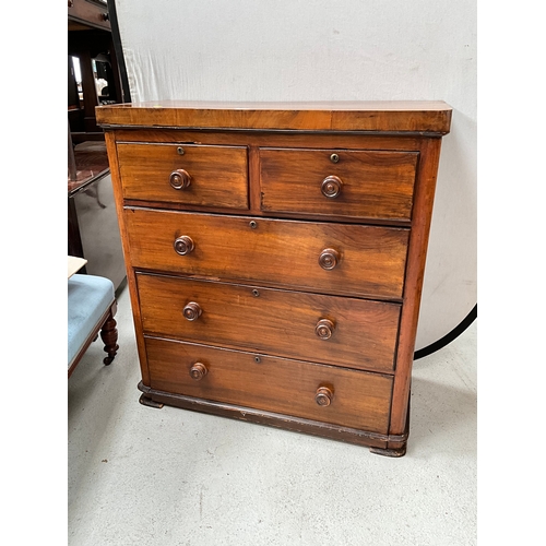 464 - VICTORIAN MAHOGANY VENEERED 2 OVER 3 BEDROOM CHEST H42