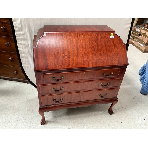 465 - GOOD QUALITY REPRODUCTION BUREAU WITH FITTED INTERIOR ON BALL AND CLAW FEET H40