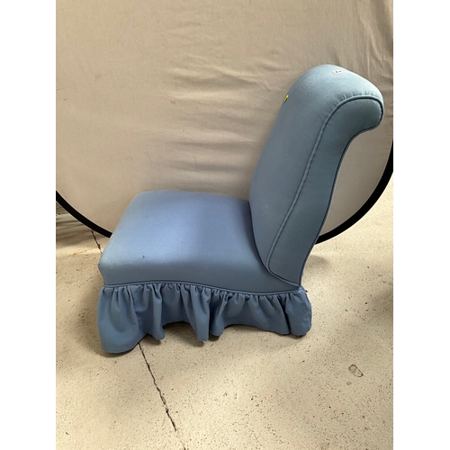 466 - VICTORIAN UPHOLSTERED BLUE NURSING CHAIR ON ORIGINAL CHINA CASTORS H30