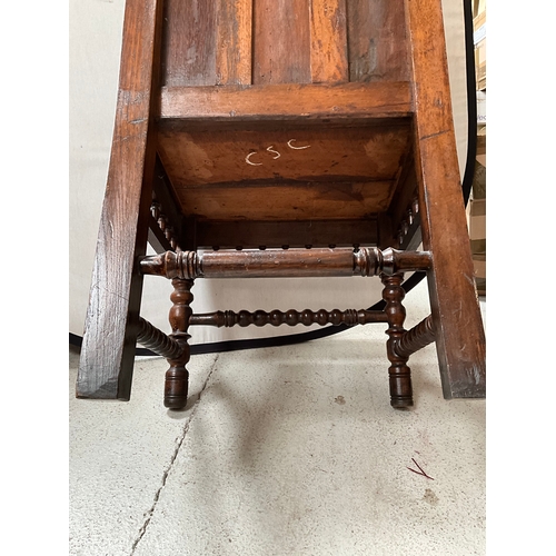 473 - EARLY OAK CHAIR WAINSCOAT STYLE CHAIR  DATED 1891 H51