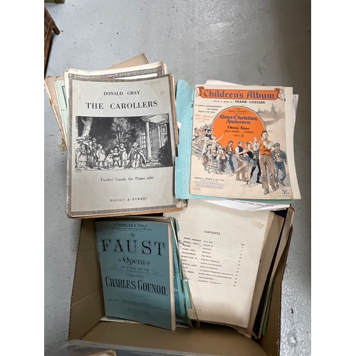 28 - 3 BOXES TO INCLUDE BOOKS SAMUEL PEPYS, HITLERS MIND CAMPF ETC, SHEET MUSIC ETC