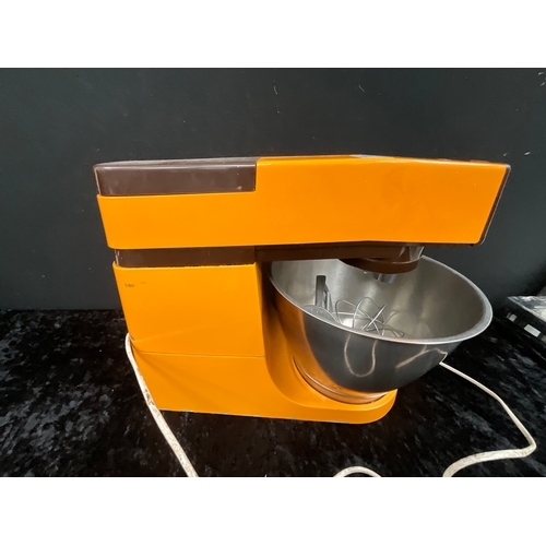 11 - *******lot withdrawn by vendor******VINTAGE ORANGE KENWOOD CHEF FOOD MIXER AND 2 JAM PANS