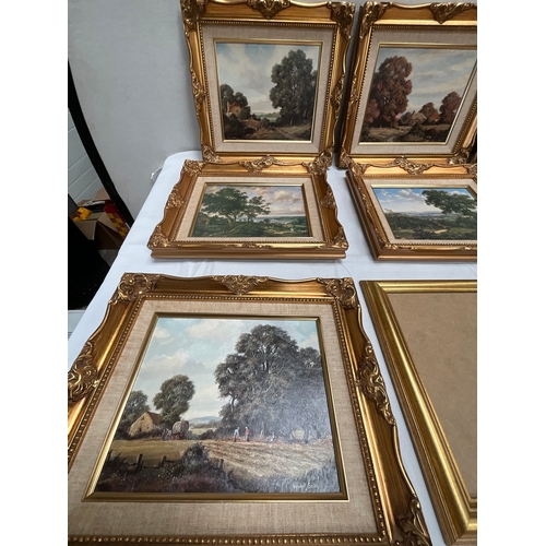 14 - BOX OF GILT FRAMED COUNTRY SCENE PICTURES AND QTY FRAMES