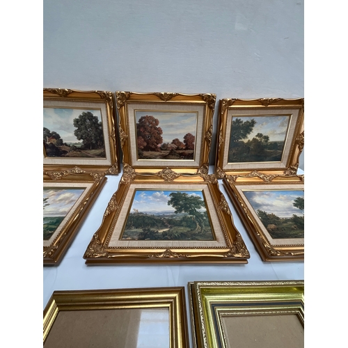 14 - BOX OF GILT FRAMED COUNTRY SCENE PICTURES AND QTY FRAMES