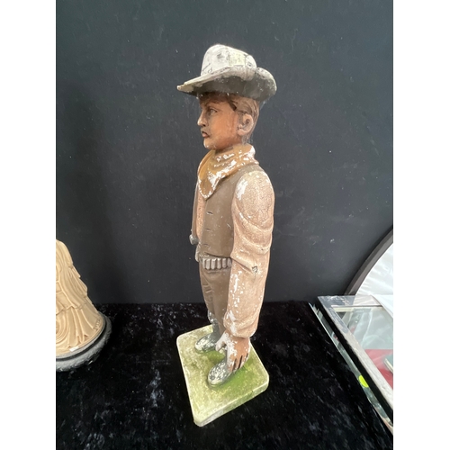 16 - *******lot withdrawn by vendor******BOX OF BOSSONS HEADS, COWBOY FIGURE, ORIENTAL RESIN FIGURE A/F G... 