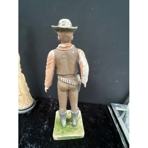 16 - *******lot withdrawn by vendor******BOX OF BOSSONS HEADS, COWBOY FIGURE, ORIENTAL RESIN FIGURE A/F G... 