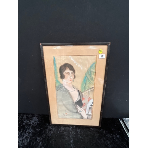 17 - *******lot withdrawn by vendor******FRAMED WATERCOLOUR ART DECO LADY - SIGNATURE TO CORNER 27