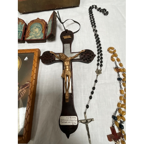 19 - *******lot withdrawn by vendor******BOX OF RELIGIOUS ITEMS TO INCLUDE CRUCIFIX'S, ROSARY BEADS, RELI... 