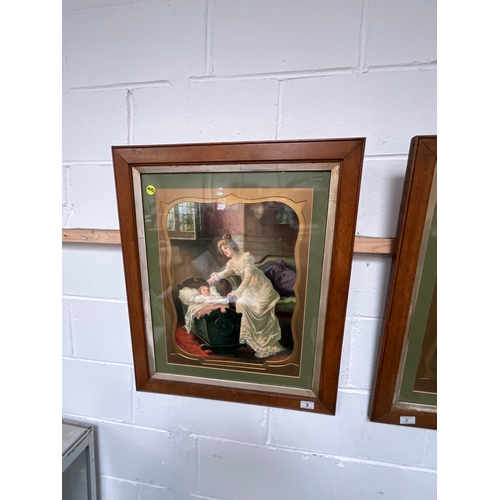 3 - PAIR OF VICTORIAN OAK FRAMED COLOUR PRINTS - MOTHER & CHILD 30