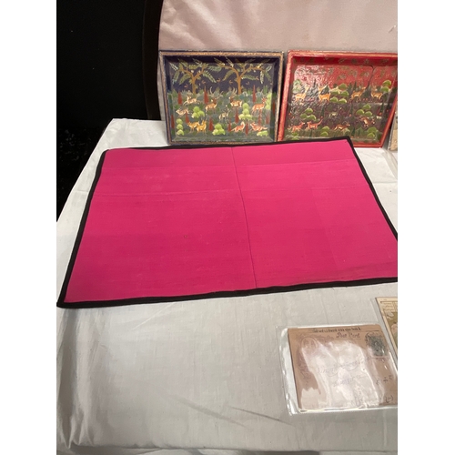 51 - *******lot withdrawn by vendor******BOX OF ORIENTAL KITES, HAND PAINTED TRAYS ETC (ITEM 75,79)