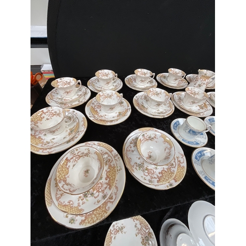 111 - BOX OF CHINA TO INCLUDE VICTORIAN TEA SET AND QTY BOOTHS BLUE DRAGON COFFEE CANS & SAUCERS