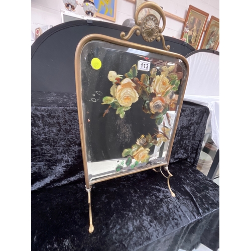 113 - HAND PAINTED MIRRORED BRASS SURROUND FIRE SCREEN H27