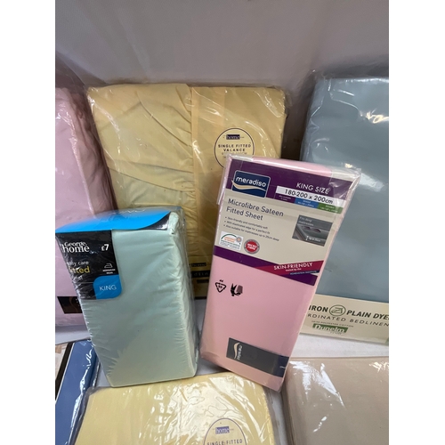 115 - BOX OF NEW SHEETS, PILLOWCASES, WOOL ETC