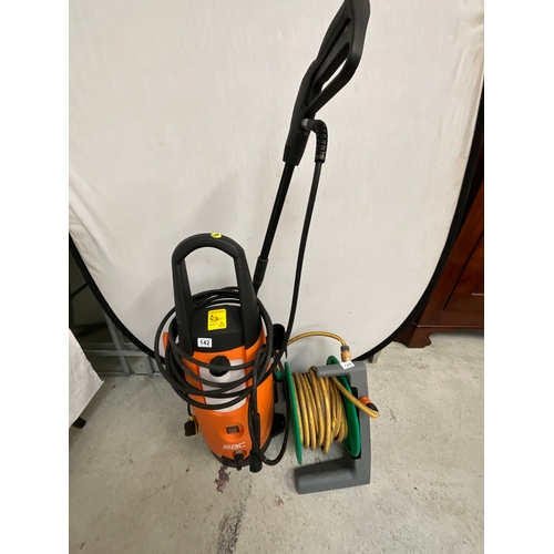 142 - RAC PRESSURE WASHER AND HOSE ON REEL