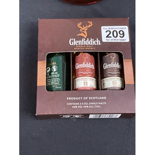 209 - VINTAGE BELLS WHISKY 8 PINTS 70% PROOF AND 3 GLENFIDDICH MINIATURES